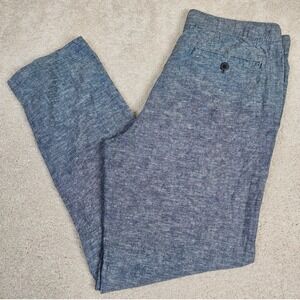 Women's Saks Fifth Avenue Linen Blend Pants Sz M Blue Drawstring Casual Trousers